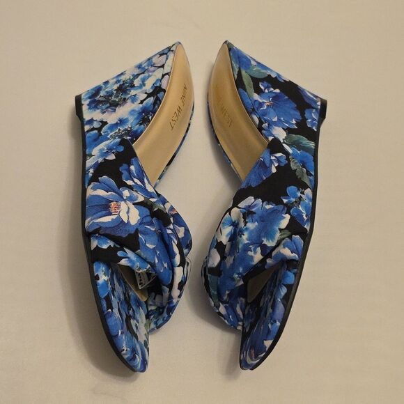 BRAND NEW NINE  WEST FLORAL  EMBELLISHMENT SQUARE OPEN TOE WEDGE SANDALS… - Picture 12 of 16